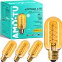 AMDTU Edison Bulbs 60W Equivalent Dimmable, Spiral Ultra-Thin Filament E26 LED Bulbs 7W, 700 Lumen, Warm Yellow 2200K, T45 Amber Glass Tubular Light Bulbs for Lamps, 4 Pack