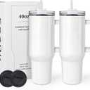 40 oz Sublimation Tumbler with Handle and Straw Keeps Cold for 34 Hours 2 Pack Stainless Steel Double Wall Vacuum Insulated Travel Mug Cup Tumblers Bulk Sublimation Blank White