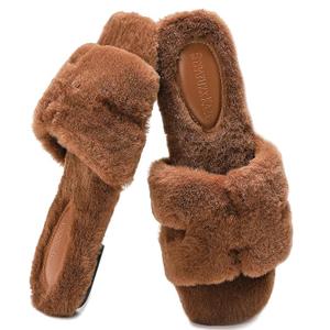 Stratuxx Kaze Womens Fur Slippers Comfy House Slides Sandals Open Toe Memory Foam Indoor Fluffy Slippers for Women Birthday Gift for Mom