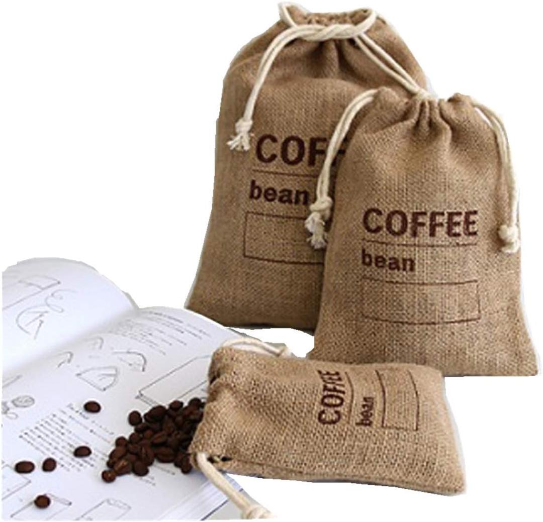 Cereals Jute Woven Bundles Coffee Bean Bags Kitchen Sundries Peas Bags Sacks Date Record Natural Burlap Bags Drawstring Reusable (3, 11.8" X 7.87")