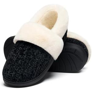 Evshine Women's Fuzzy Memory Foam Slippers, Closed Back Knit Bedroom Slippers, Slip-On Warm House Shoes for Indoor & Outdoor Comfort, Size 36-37