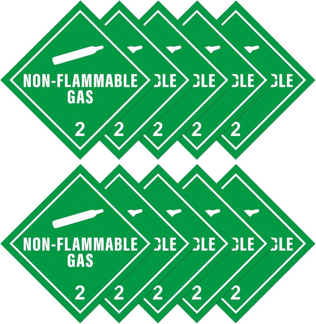 10 Pack Class 2.2 Non-Flammable Gas Stickers Waterproof Vinyl Self Adhesive Placard Removable Signs for Shipping Transportation