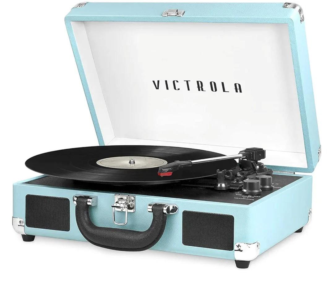 Victrola Journey Bluetooth Portable Suitcase Record Player – with Built-in Speakers, 3 Speed Vinyl Record Player, RCA Out, Headphone Jack (Turquoise)