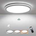 11 Inch Motion Sensor Ceiling Light Indoor, 24w Flush Mount Ceiling Light Fixture 3000K/4000K/6000K, Motion Sensor Lamp Wired Round for Hallway Garage Porch Laundry Basement White
