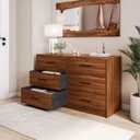 Modern 6-Drawer Dresser with Spacious Storage,Sturdy Wood Frame, and Large Capacity Drawers, Dressers for Bedroom, Home Organization Storage for Living Room or Hallway, Walnut, 15.8"D x 44.5"W x 26.5"H