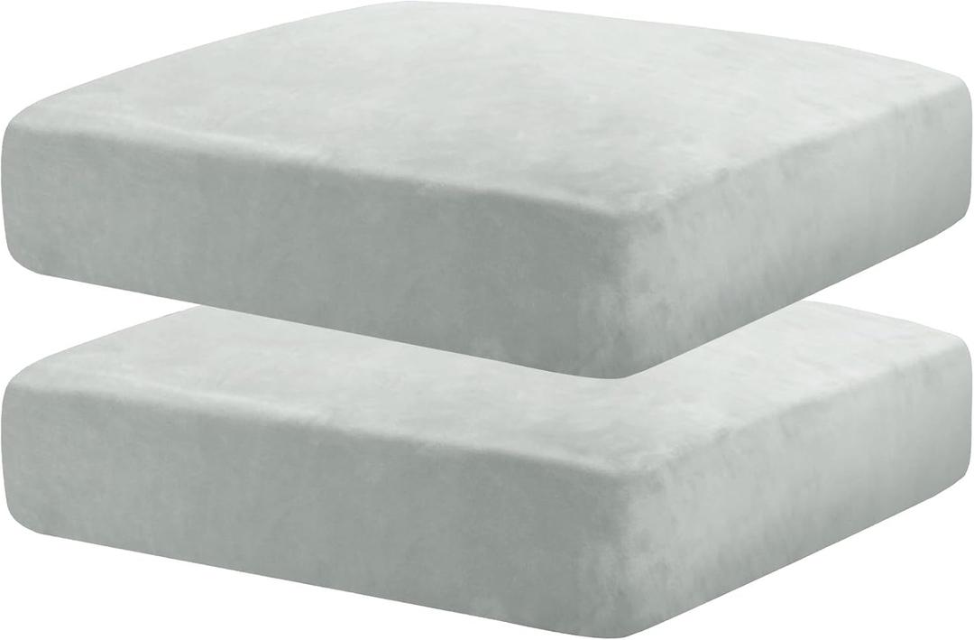 MAXIJIN Velvet Stretch Cushion Covers Couch Cushion Slipcovers Loveseat Sofa Sest Covers for Individual Cushions with Elastic Bottom (2 Piece Loveseat Seat Slipcovers, Silver Grey)