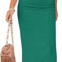 PRETTYGARDEN Women's 2 Piece Summer Outfits Crewneck Tank Tops Split Bodycon Midi Skirt Set (Medium, Light Green_green)