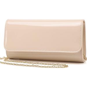Patent Leather Envelope Clutch Womens Evening Handbag Stylish Shoulder Bag Purse for Christmas Wedding Party Prom (Nude)