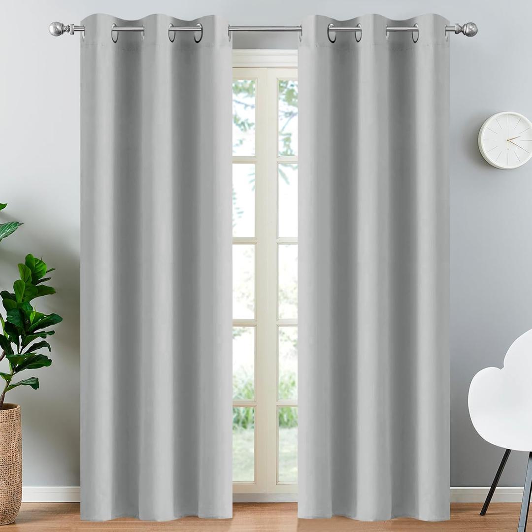 Yakamok Room Darkening Grommet Window Drapes Thermal Insulated Light Blocking Light Grey Blackout Curtains for Bedroom(52Wx90L,Light Gray,2 Panels)
