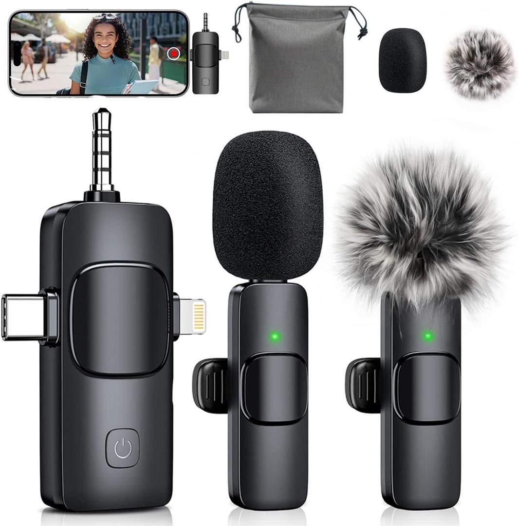 3-in-1 Mini Microphone for iPhone: Wireless Lavalier Microphones for iOS/Android/Camera - Noise Reduction Lapel Mic forLive Stream - HiDefSound for Video Mavericks