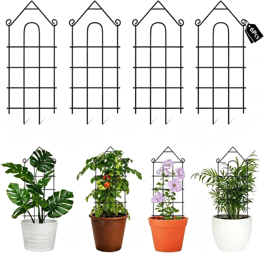 24" Plant Trellis, 6 Pack Metal Garden Trellis for Potted Plants Indoor/Outdoor, Rust-Proof Sturdy Steel Trellis for Climbing Plants, Monstera, Tomatoes, Cucumbers