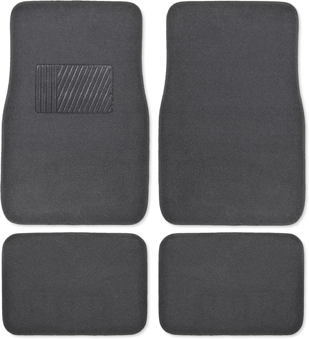 Premium 4 Piece Set of Carpet Car Floor Mats with Vinyl Safety Heel Pad for Car, Truck, SUV, Coupe Sedan, Black (MT-100-BK) Pack of 1