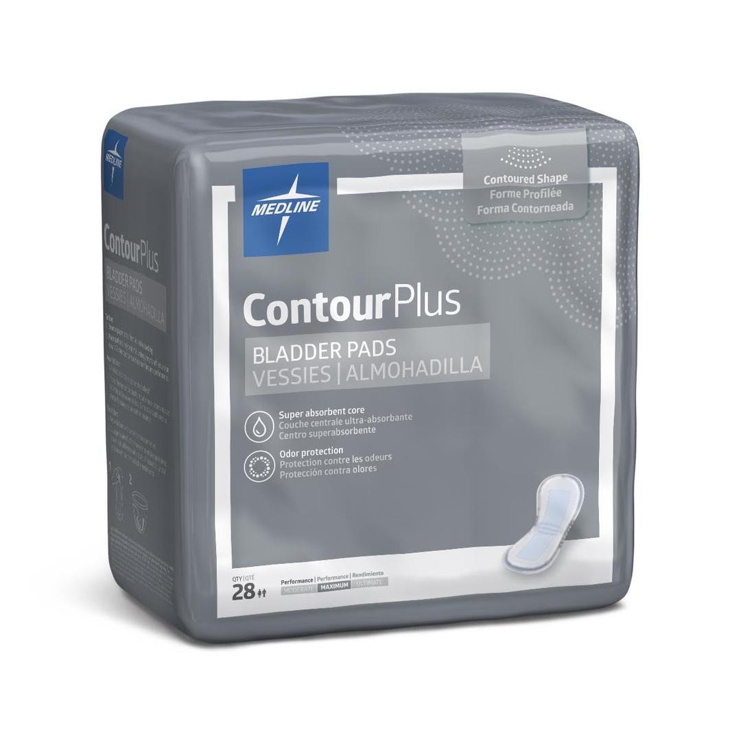 Medline ContourPlus Bladder Control Pads, Maximum Absorbency, 6.5 x 13.5 Inches, Bag of 28 (Count of 28)