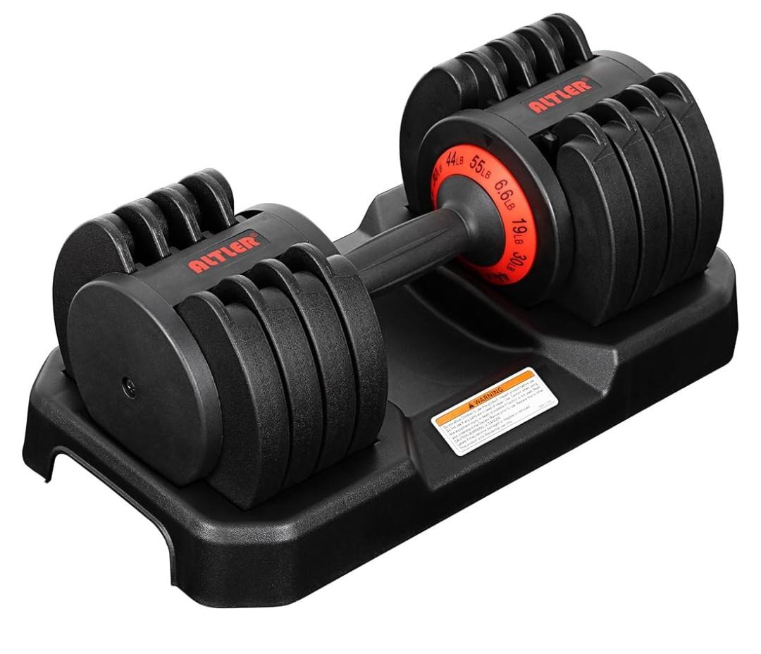 ALTLER Adjustable Dumbbell, 55LB Dumbbell Set with Tray for Workout Strength Training Fitness, Adjustable Weight Dial Dumbbell with Anti-Slip Handle and Weight Plate for Home Exercise