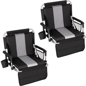 Foldable Stadium Seat Portable Folding Stadium Chairs Padded Bleacher Seat Cushion Bleacher Chair with Armrest and Cup Holder (Black-grey2)