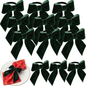 12 Pcs Holiday Napkin Rings Velvet Bow Napkin Buckle Bulk Gift for Wedding Holiday Birthday Party Anniversary Dinner Candlesticks Glasses Dining Table Decoration(Dark Green)