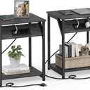VASAGLE End Table with Charging Station, Set of 2, Small Side Tables for Living Room, Bedroom, Nightstand with Outlets and USB Ports, Bedside Table with Storage Shelf, Misty Gray and Black