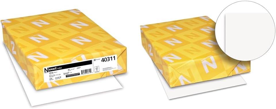 Neenah Paper Exact Index Card Stock 250 Sheets, 90lb & Exact Vellum Bristol 250 Sheets, 67lb, 8.5" x 11", White