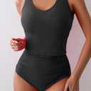 Eomenie Two Piece Tankini Swimsuits for Women Tummy Control Bathing Suits U Back Swim Tank Top with High Waisted Bottom (Black, L)