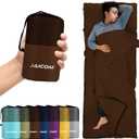 Sleeping Bag Liner, Travel Sheets & Adult Sleep Sack, Ultralight and Portable Summer Sleeping Bag - Ideal for Backpacking, Hotels and Hostels, Business Trips, Camping (Coffee)