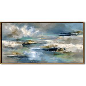 Abstract Framed Canvas Wall Art Modern Abstract Ocean Wall Decor Abstract Blue Green Seascape Painting with Gold Accents Coastal Contemporary Artwork Living Room Bathroom Office Home Decoration 20x40