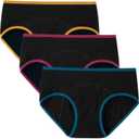 INNERSY Period Underwear for Women Teens Leak-Proof Menstrual Cotton Protective Hipster Panties 3-Pack (XX-Large, Light Flow (Contrasting Black))