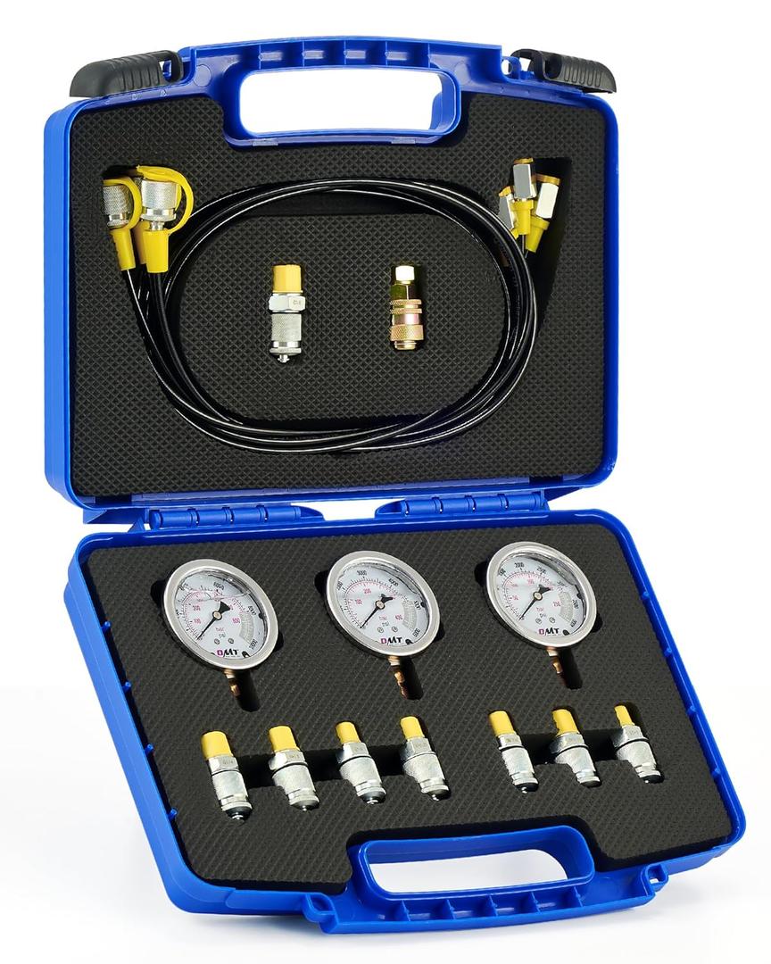 Orion Motor Tech Hydraulic Pressure Test Kit with 3 Gauges 3500 5500 9000 psi, 8 Test Couplings, Quick Connector, & 3 Test Hoses, Hydraulic Gauge Kit for Excavator Construction Machinery
