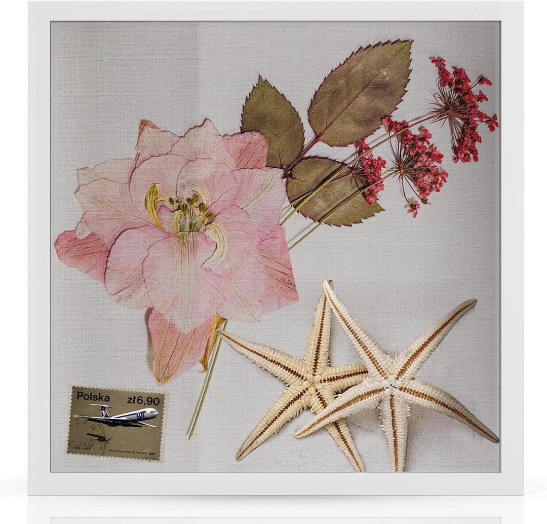 TJ.MOREE Shadow Box Frame 11 x 11 Shadowbox Display Case Picture Frame Memorabilia Wedding Bouquet Flowers Medals Military Photos Memory Box - White