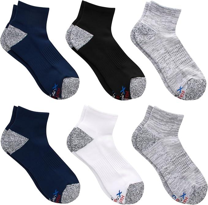 Hanes Men's Moves Performance Socks, Moisture-wicking Ankle & Low-cut Socks, Breathable Mesh Panels, 6-pack