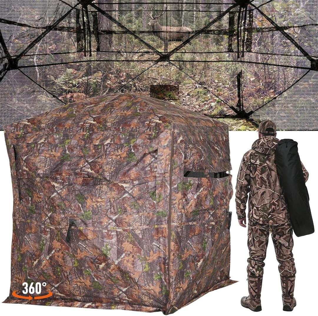 Hunting Blind 360 See Through, Pop Up Ground Blind, Deer Hunting Blind, 2-3 person