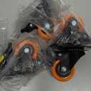 2" Caster Wheels Set of 4, Heavy Duty Casters with Brake, No Noise Locking Casters with Orange Polyurethane (PU) Wheels, Swivel Plate Castors Pack of 4