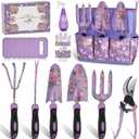 Gardening Tools, WisaKey 10 Piece Heavy Duty Purple Garden Tool Set Durable Garden Supplies Organizer Bag Garden Hand Tools Grandmother Granny for Woman Mothers