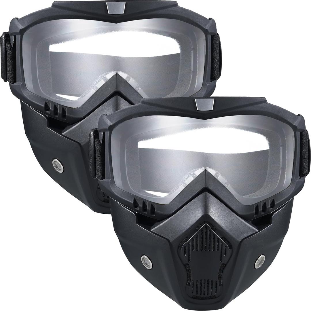 2 Pack Motorcycle Mask,Tactical Full Face Mask Ski Mask Goggles Detachable,Airsoft Mask Full Face, Paintball Mask