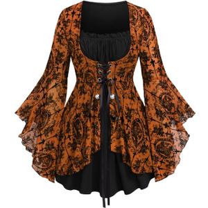 ROSE GAL Women Plus Size Flare Sleeves Ruffles Flower Lace Up 2 in 1 Top (3X)