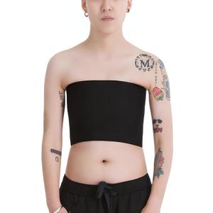 Tomboy Trans Lesbian Strapless Plus Size Chest Binder Top with 20 CM Elastic Band (Black, XXXL)