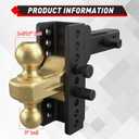 TYT Adjustable Truck Trailer Hitch for 2.5" Receiver, 6" Drop/Rise Tow Hitch with Dual Balls (2" & 2-5/16"), Compatible with Heavy-Duty Trailer Systems up to 22,000 lbs