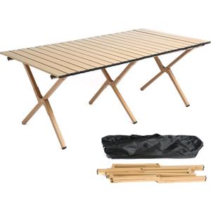 48Inch Folding Camping Table, Lightweight Roll-Up Table Aluminum Low Portable Picnic Table with Carrying Bag for Outdoor, Beach, Picnic, Backyards, BBQ and Party, Log Color (120CM)