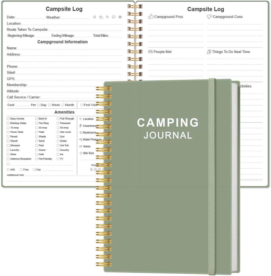 Heveboik Camping Journal and RV Travel Log Book - A5 Outdoor Camp & Adventure Journal for 25 Camping, Hiking Journal, Family Travel Books Camper Essentials Camping, 5.8" x 8.5", Cyan