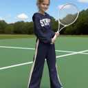 Girls' Clothing Set Crop Top Letter Hoodie Sweatpants Fall Winter Outfits Tween Girl Trendy Clothes Activewear 8-12 (Navy)