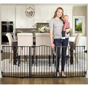 Regalo Safety 56-74.5" Super Wide Baby Gate for Doorways & Open Spaces, Wall Mounted Configurable Safety Gate with Walk-Through Door for Babies, Toddlers & Pets, Black
