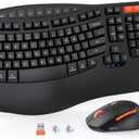 MEETION Wave Ergonomic Keyboard and Mouse Wireless, USB/Bluetooth Wave Ergo Keyboard with Wrist Rest, 4 DPI Adjustable Swing Wheel Silent Wireless Mouse Rechargeable for Windows/Mac/Android Director-D