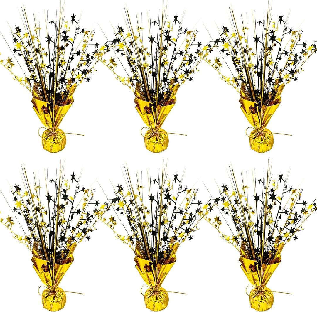 FUBININA 6 Pack 2026 Graduation Table Centerpiece Party Decoration Metallic Foil Spray Centerpiece Glitter Decor Star Tabletop for Graduation New Year Birthday Holiday Party Favor, Black and Gold
