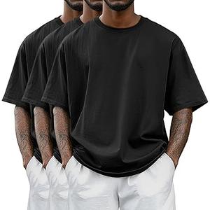 Riyiper 3 Pack Men's Big and Tall Shirts Half Sleeve Cotton Tee Crew Neck Elbow Length Top Casual Loose Fit T Shirts(Black,Large)