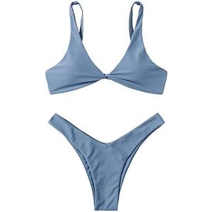 Verdusa Women's Twist Front Bikini Set High Cut Thong Tied Back Two Piece Swimsuit L