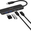 NewQ Dual USB C USB A 3.0 Hub: USB C to USB 3.0 with 4 Ports, Ultra Slim Portable USB Splitter Adapter for Laptop, PS5, Flash Drive, HDD, Xbox, Printer, Mouse, Keyboard (15 cm)