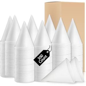 300 Pcs Paper Cone Cups Thicken Disposable Paper Shaved Ice Cups, Slushies Water Cooler Dispenser, 4 oz (White)