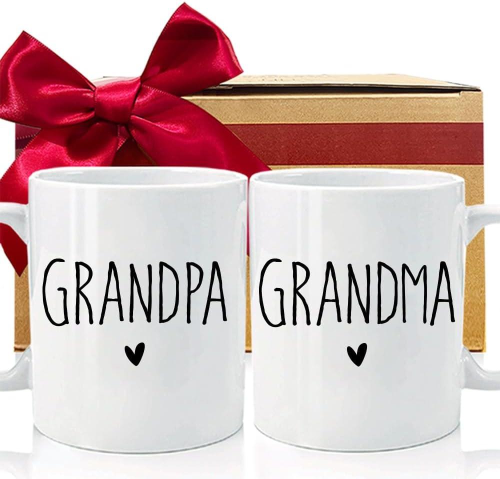 2026 New Grandparents Mugs Set - Grandpa Grandma Coffee Mug, Baby Reveal Pregnancy Announcement Gifts for First Time Grandparents to Be, Pregnancy Announcement Gifts for Grandfather Grandmother