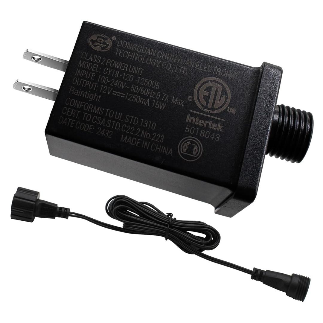 Replacement Yard Inflatable Adapter,with Extension Cord 12V15W Class 2 Power Supply 60hz Waterproof Ip44 Low Voltage Transformer US Plug for Christmas Thanksgiving Inflatable String Light Decorations