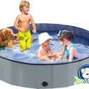 Foldable Dog Bath Swimming Pool 71'' Plastic Kiddie Pool Professional Tub Collapsible Grooming Bathtub for Pets Kids Baby and Toddler, 71 x 12 Inches Gray
