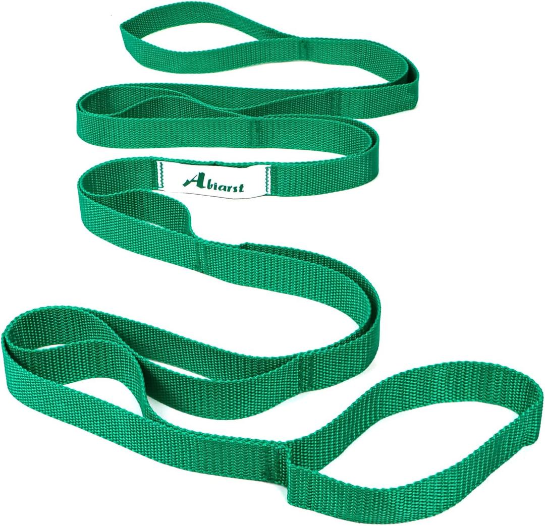 Stretching Strap Yoga Straps for Physical Therapy, 10 Loops Non-Elastic Stretch Band for Pilates, Flexibility, Exercise and Gymnastics (Green)